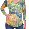Crushed 3/4 Sleeve Stem V-Neck