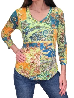 Crushed 3/4 Sleeve Stem V-Neck
