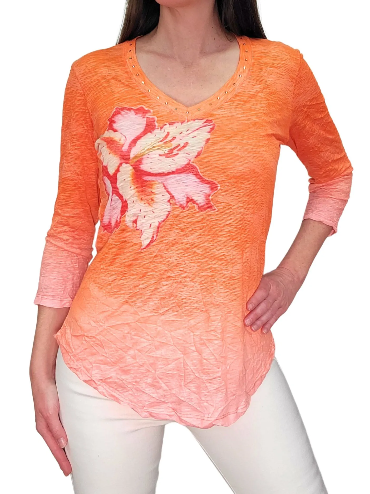 Crushed 3/4 Sleeve Tang V-Neck