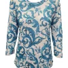 Crushed 3/4 Sleeve Teal Crew Neck