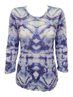 Crushed 3/4 Sleeve Wave Crew Neck with Rhinestones
