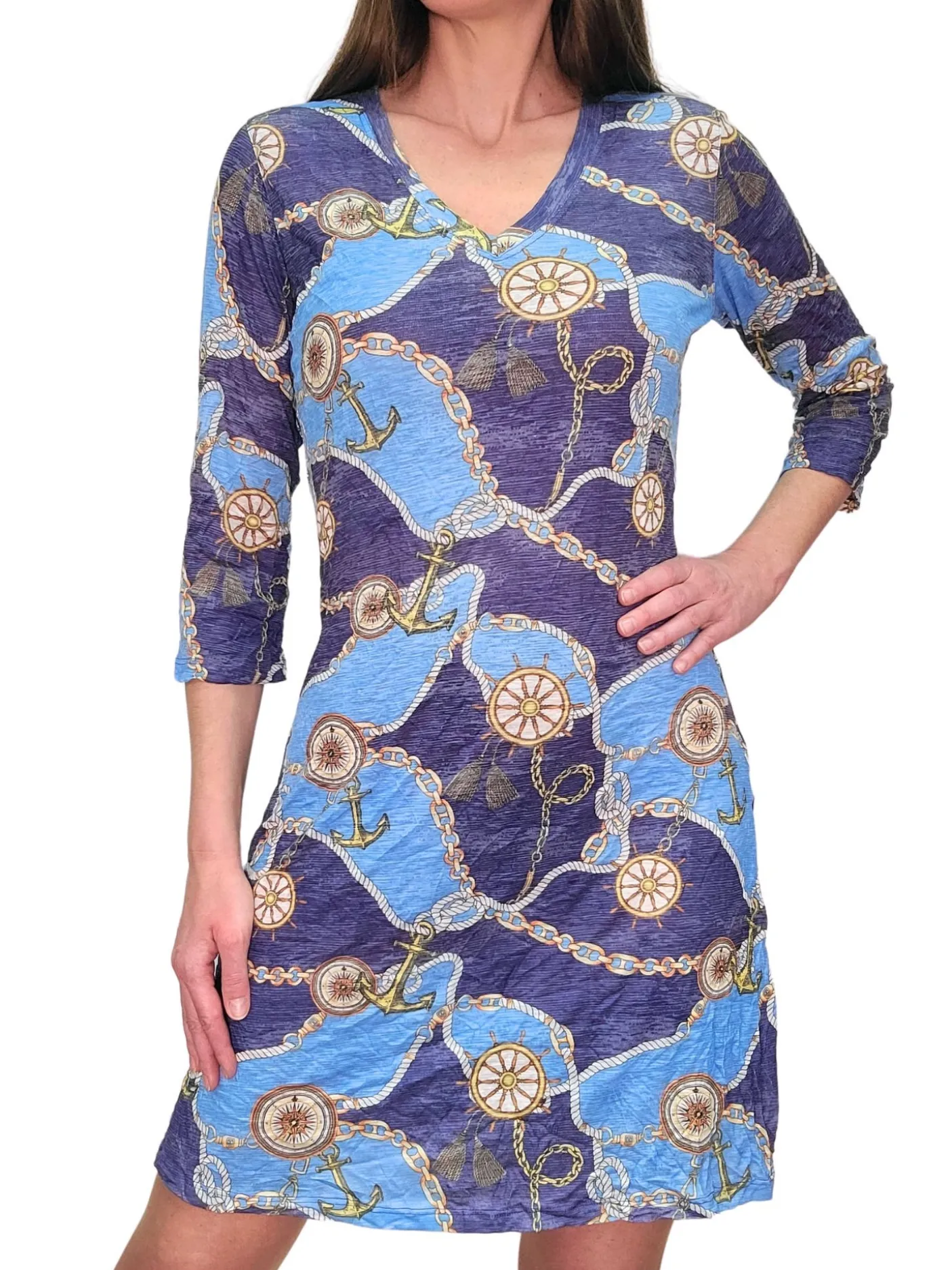 Crushed 'Anchor' V-Neck Dress