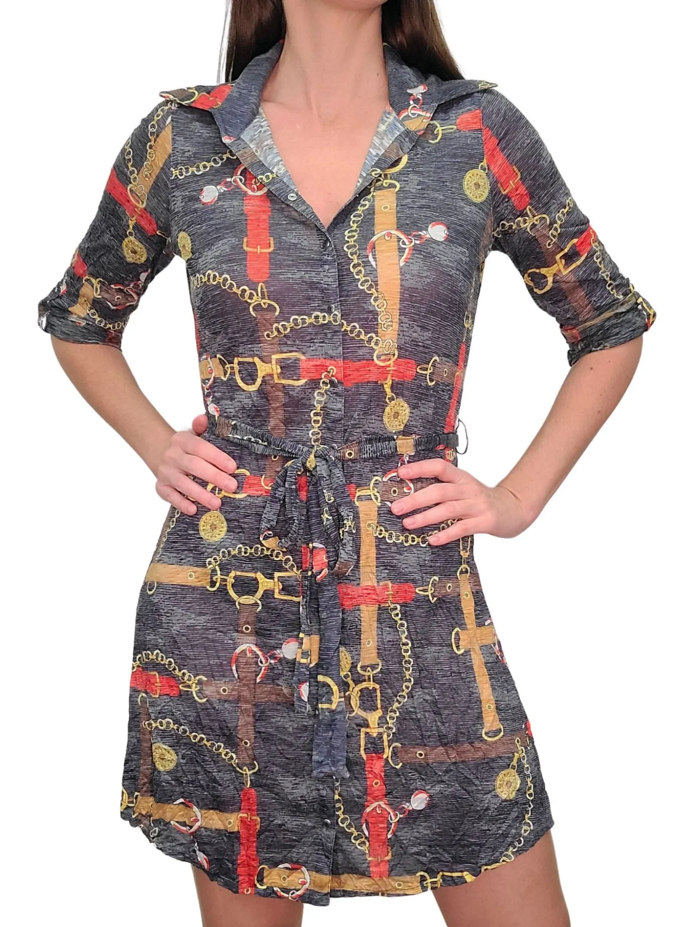 Crushed Front-Tie Chain Dress