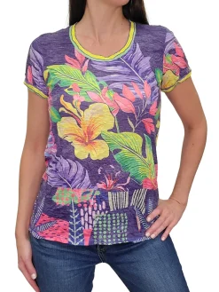 Crushed Iris Tee with Cuffed Sleeve