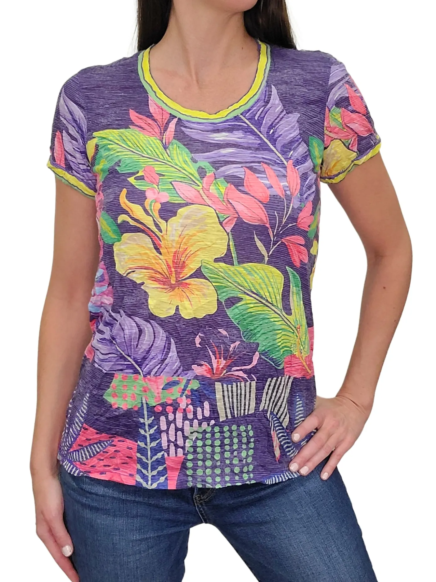 Crushed Iris Tee with Cuffed Sleeve