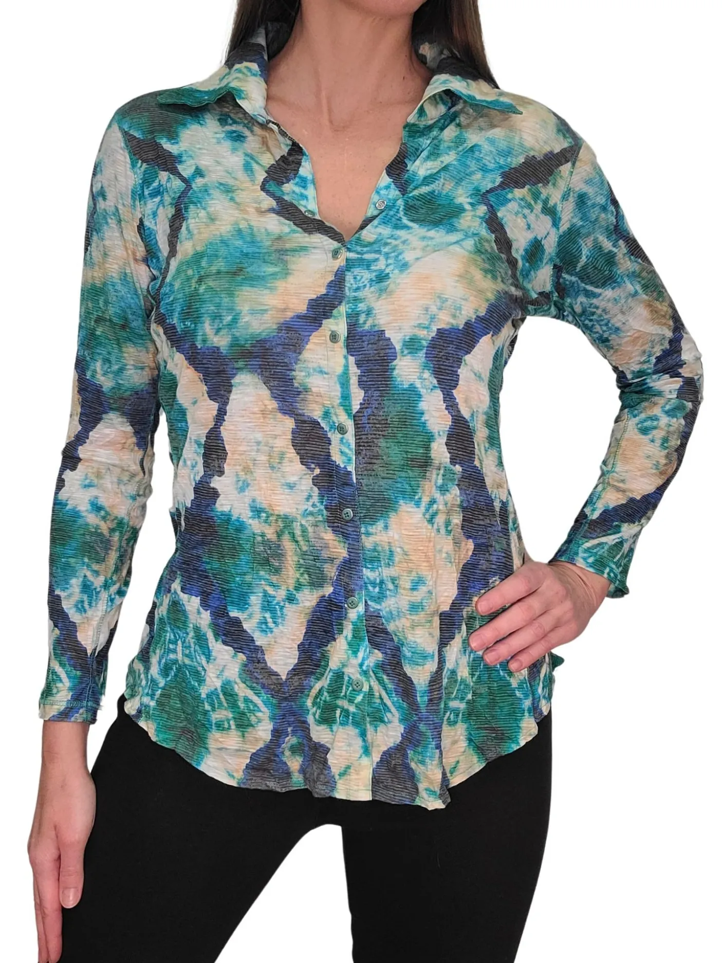 Crushed Long Sleeve Azure Shirt