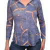 Crushed Long Sleeve Blueberry Shirt with Rhinestones