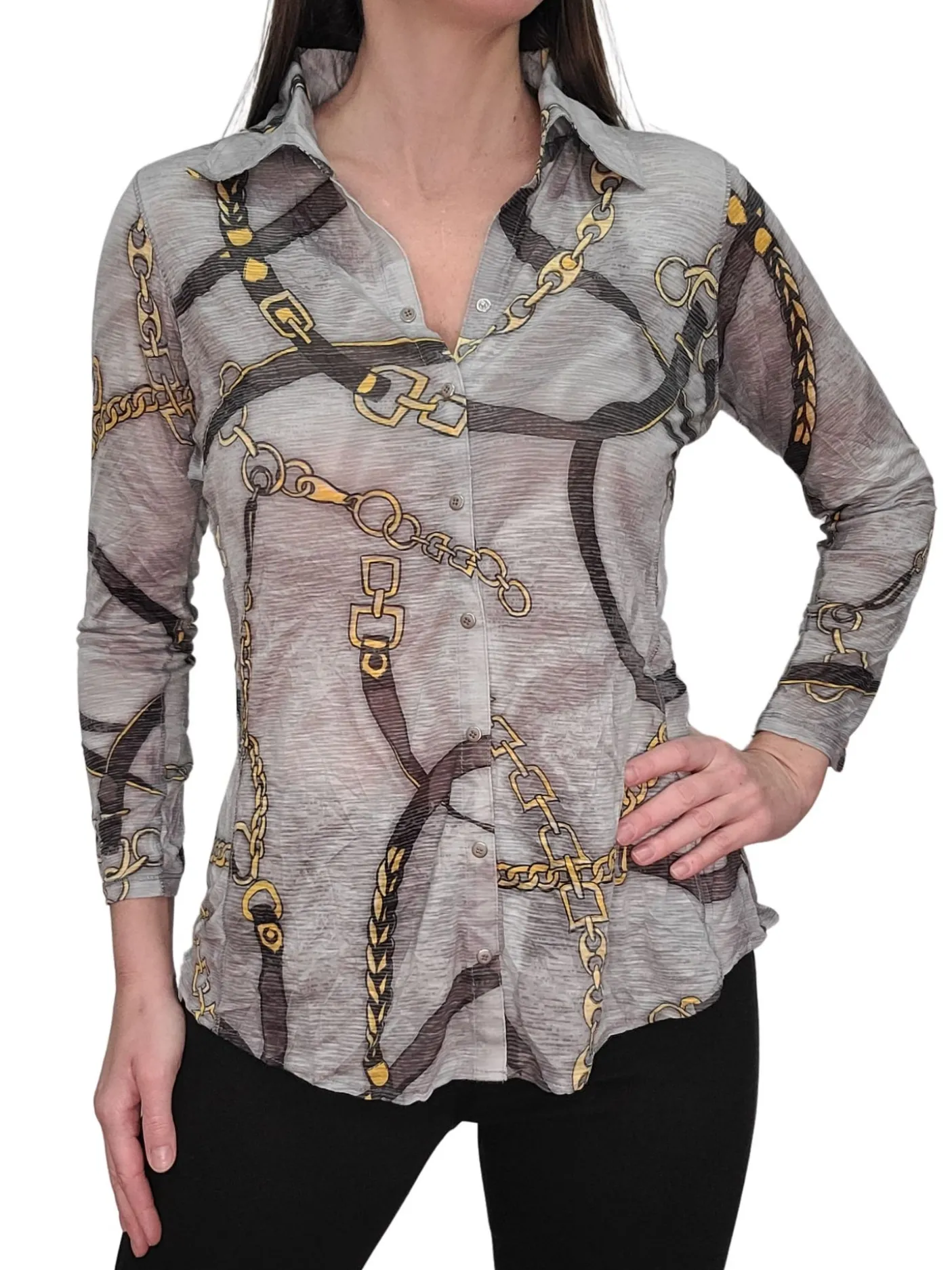 Crushed Long Sleeve Foam Shirt with Rhinestones
