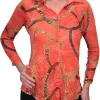 Crushed Long Sleeve Tomato Shirt with Rhinestones