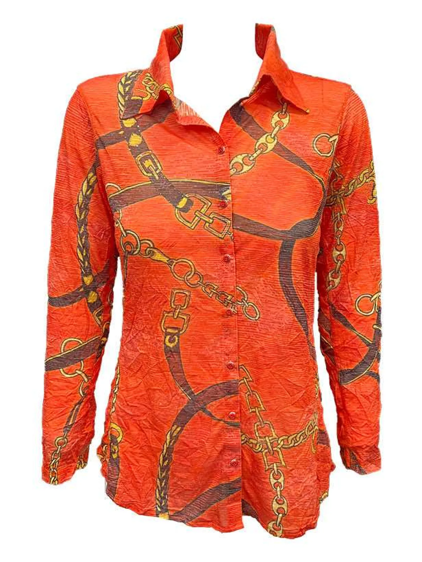 Crushed Long Sleeve Tomato Shirt with Rhinestones