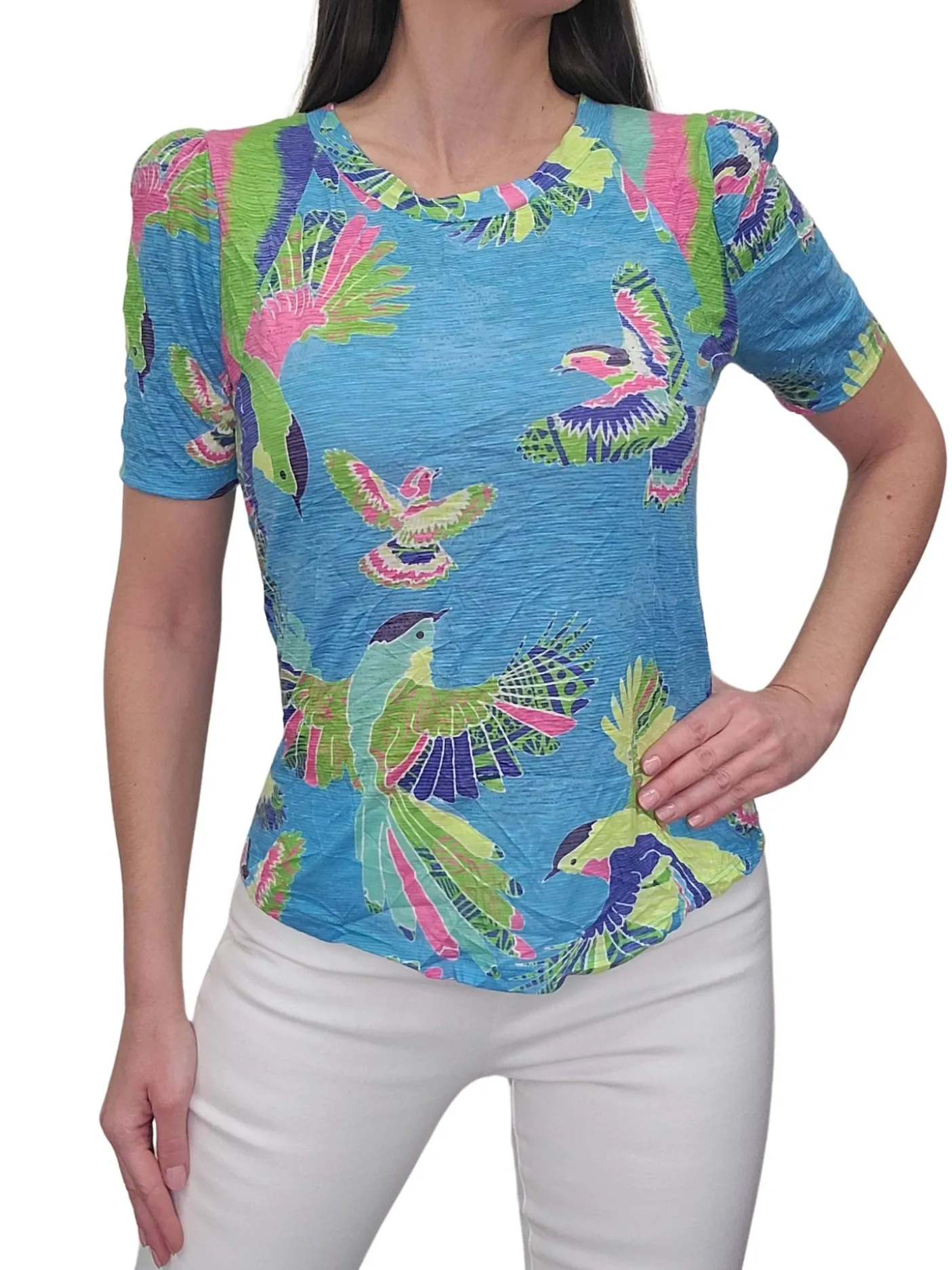 Crushed Short Sleeve Cosmo Crew Neck