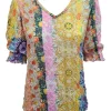 Crushed Smocked Sleeve Art V-Neck