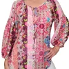 Deco Pleated Sleeve Peasant Blouse