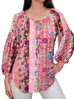 Deco Pleated Sleeve Peasant Blouse