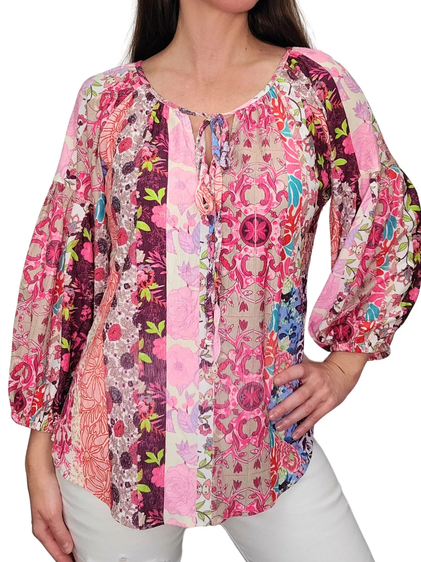 Deco Pleated Sleeve Peasant Blouse