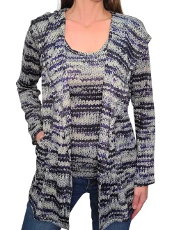 Denim Hooded Wrapped Hacci Cardigan Set