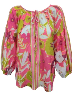 Flower Pleated Sleeve Peasant Blouse
