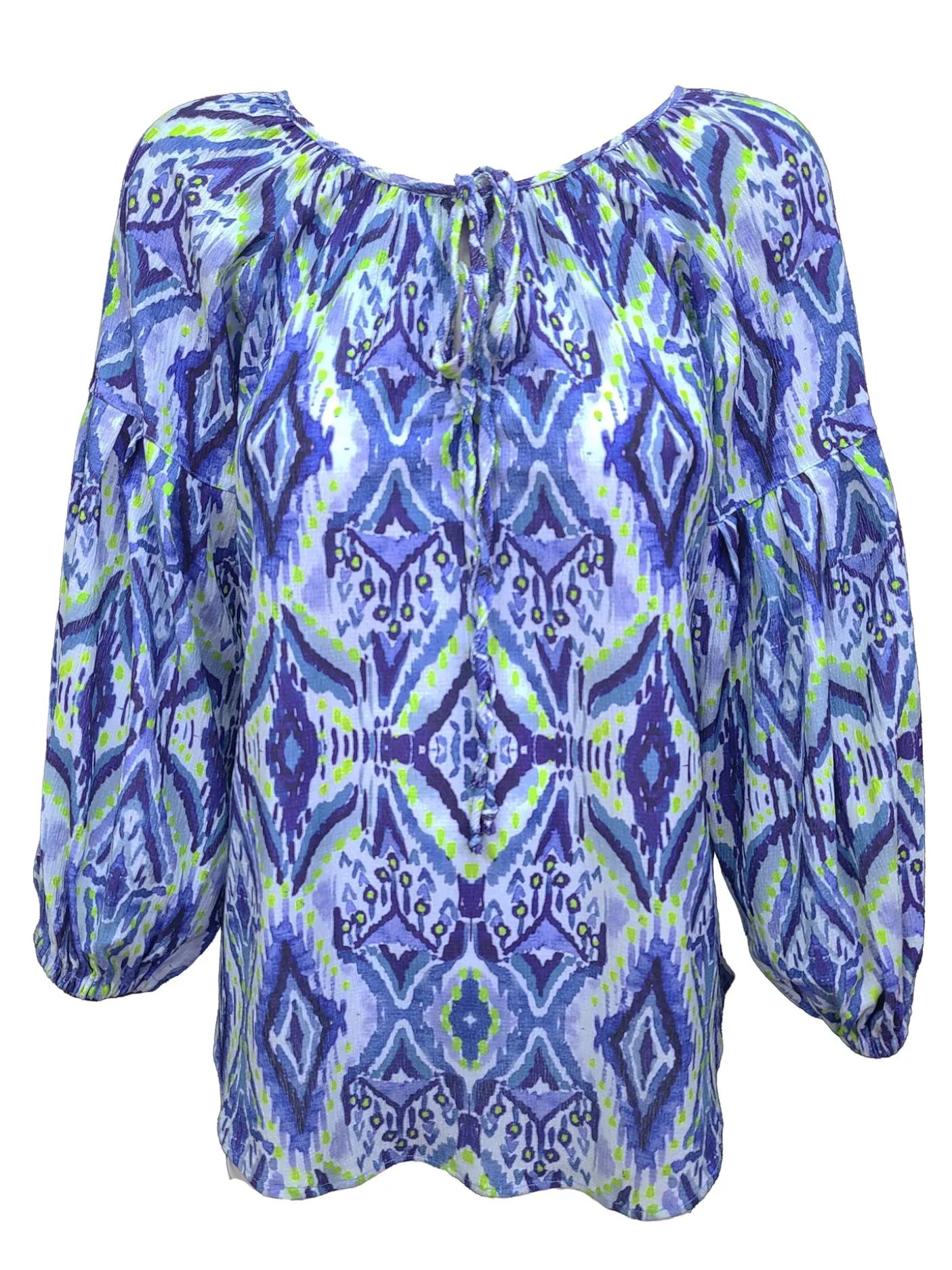 Ikat Pleated Sleeve Peasant Blouse