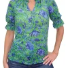 Leaf Ruffled Collar Blouse with Smocked Sleeves
