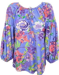Lilac Pleated Sleeve Peasant Blouse