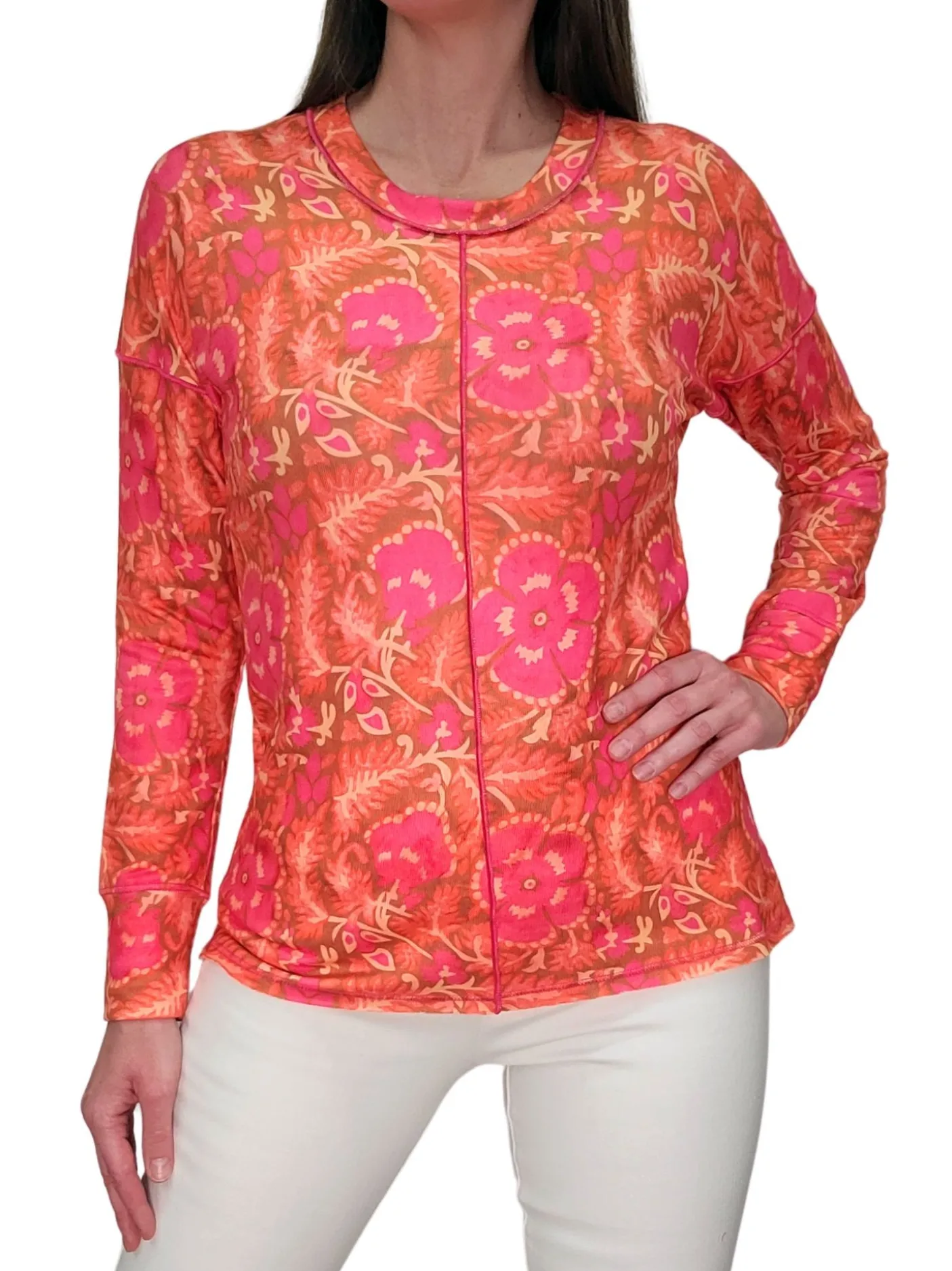 Long Sleeve 'Pansy' Crew Neck w/Front-Seam