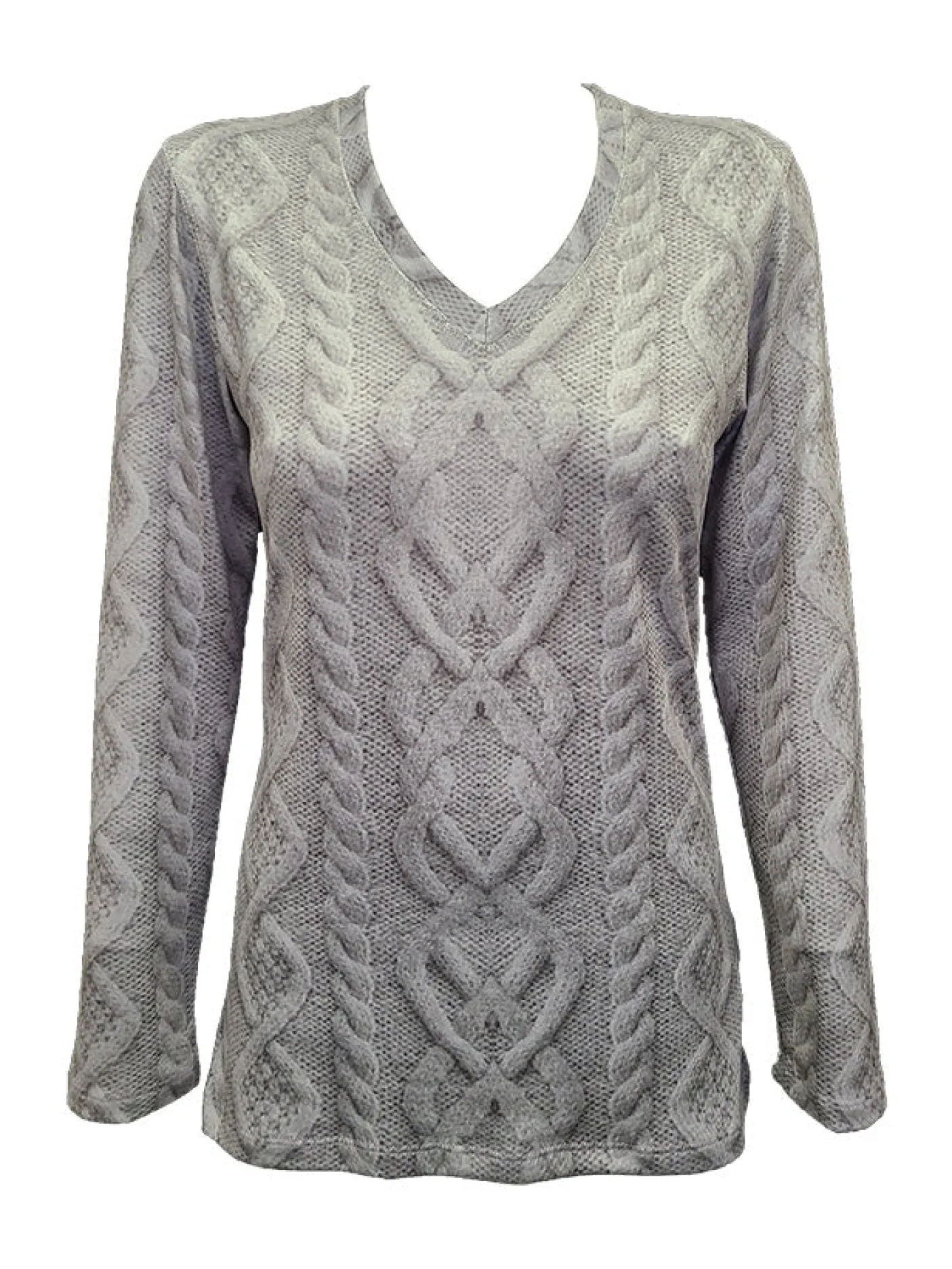 Long Sleeve Silver V-Neck