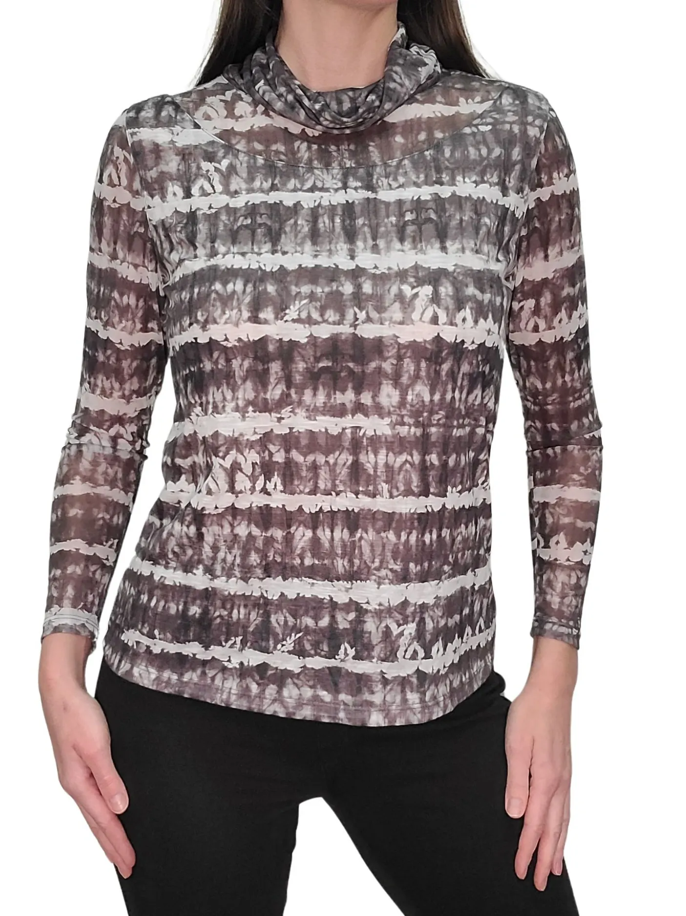 Mixed Jersey & Mesh 'Storm' Cowl Turtleneck