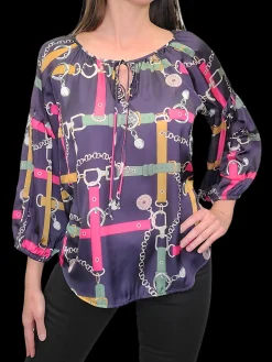 Satin Pleated Sleeve 'Belt' Peasant Blouse