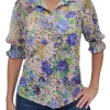Wet Collared Blouse with Smocked Sleeves